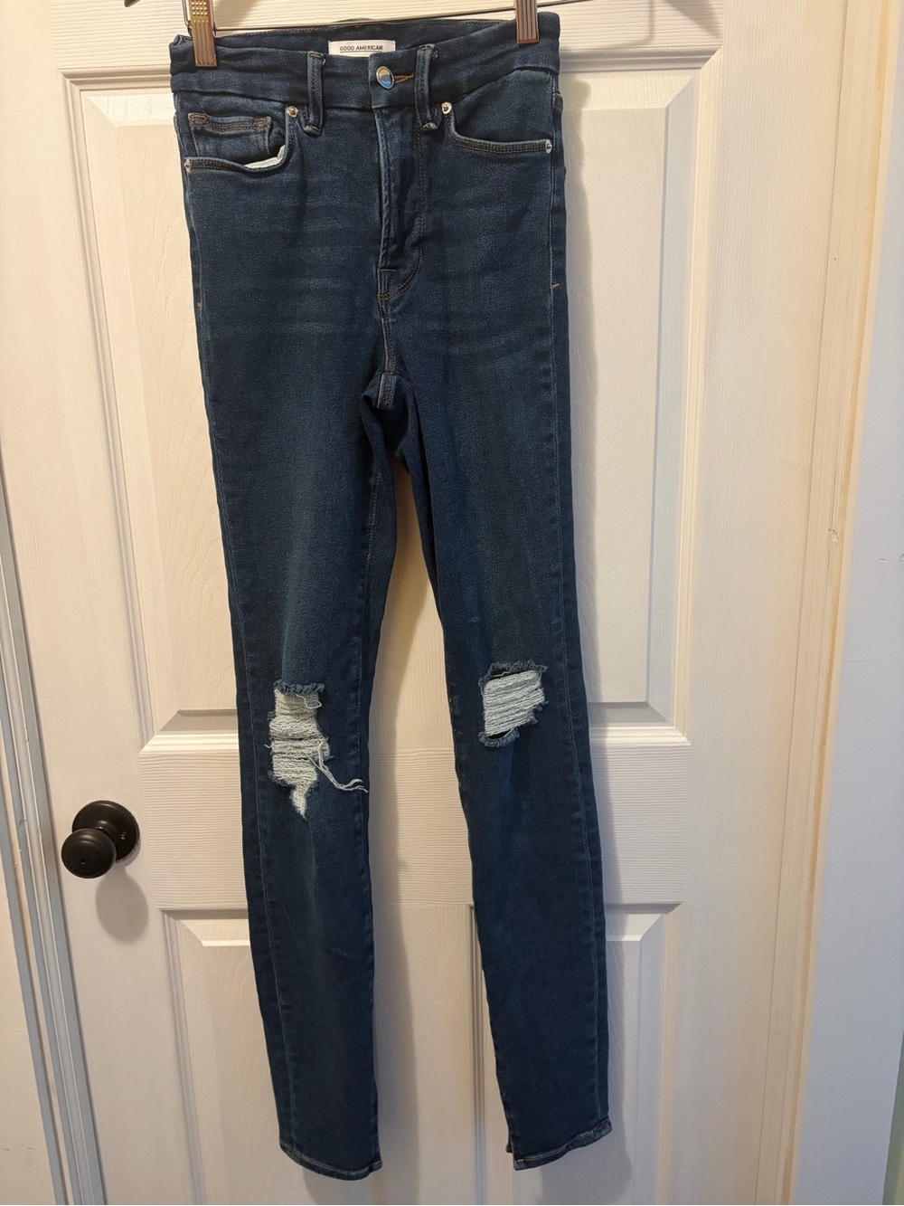 Good American Dark Blue Ripped Skinny Jeans